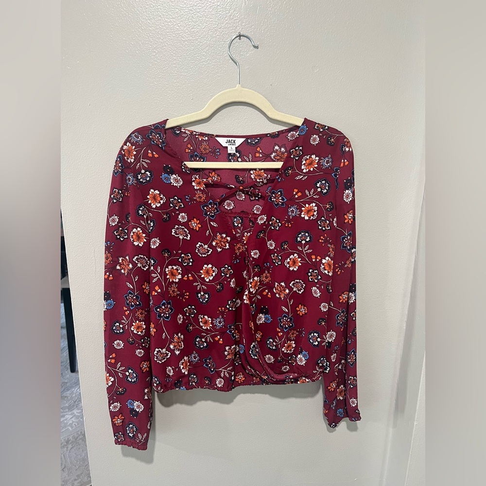 Jack by BB Dakota Burgundy Floral Blouse